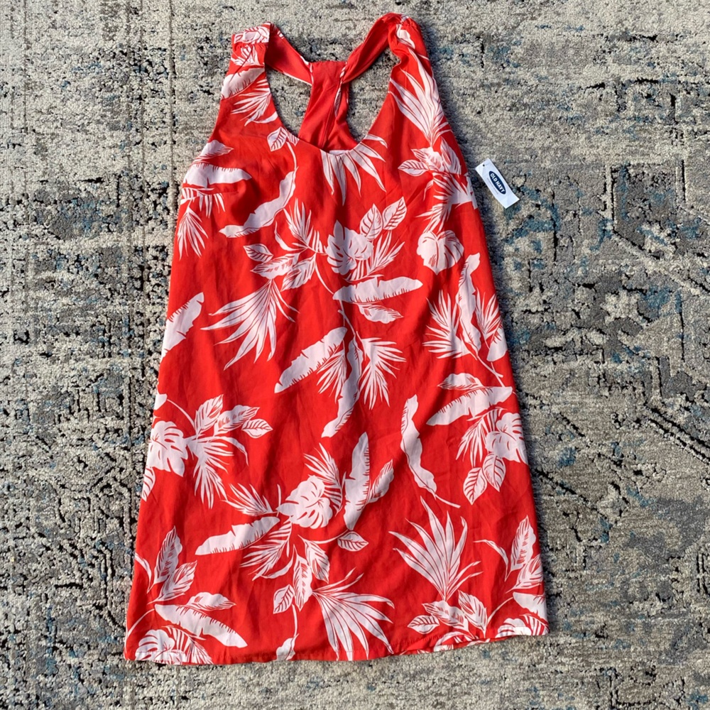 Orange and white palm shift dress